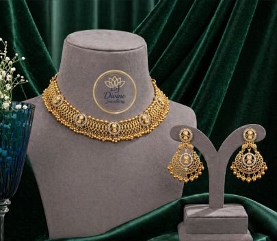 Antique Filigree Choker Necklace Set with Traditional Coin Motifs – 92.5 Silver Gold Plated