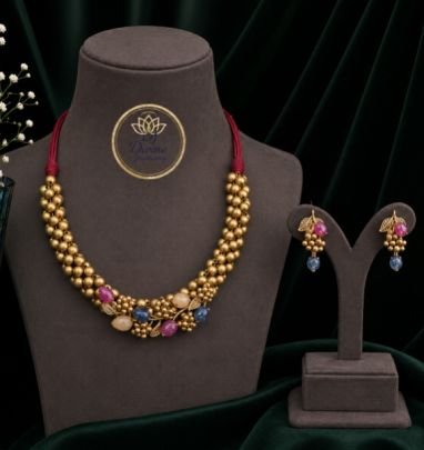 Antique Gold Plated Multicolor Beaded Necklace Set for Women