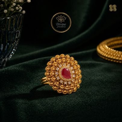 Traditional Kundan Statement Ring for Women – 92.5 Silver Base Gold Plated Floral Design Adjustable Ring