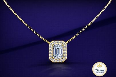 DIVINE 92.5 Sterling Silver Emerald Cut Mangalsutra – 14K Gold Plated Regal Halo Pendant