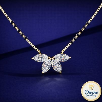 DIVINE 92.5 Sterling Silver Marquise Butterfly Mangalsutra – 14K Gold Plated Four-Stone Flora Pendant