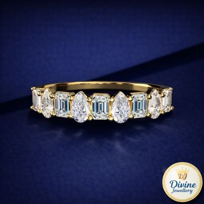 DIVINE 92.5 Sterling Silver Mixed-Cut Eternity Band – Pear and Emerald Cut Multi-Stone Ring