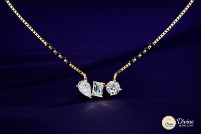 DIVINE 92.5 Sterling Silver Mixed-Cut Mangalsutra – 14K Gold Plated Pear, Emerald & Round Trilogy Pendant