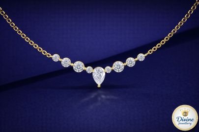 DIVINE 92.5 Sterling Silver Pear & Round Mangalsutra – 14K Gold Plated Bezel-Set Graduated Necklace