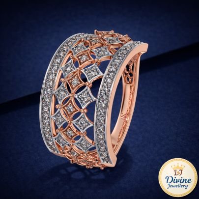 DIVINE 92.5 Sterling Silver Round Brilliant Cut Solitaire Ring with Gold Plating