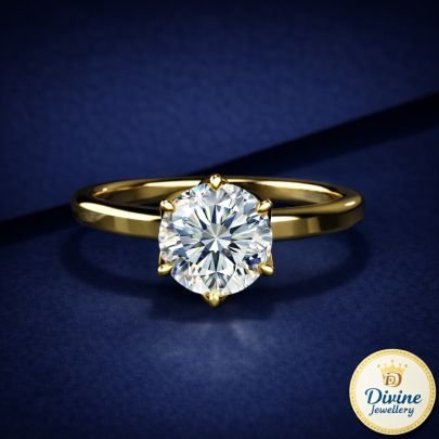 DIVINE 92.5 Sterling Silver Round Brilliant Cut Solitaire Ring – Gold Plated 6-Prong Classic