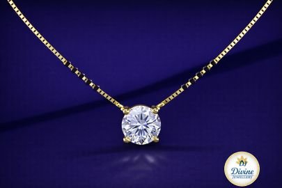 DIVINE 92.5 Sterling Silver Round Solitaire Mangalsutra – 14K Gold Plated Classic 4-Prong Pendant