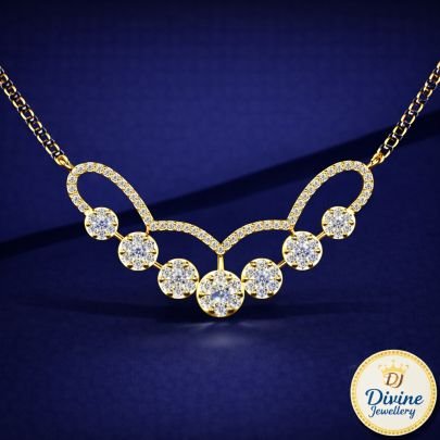 DIVINE 92.5 Sterling Silver Seven-Stone Cluster Mangalsutra – 14K Gold Plated Curved Wave Pendant
