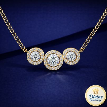 DIVINE 92.5 Sterling Silver Triple Halo Mangalsutra – 14K Gold Plated Traditional Black Bead Chain