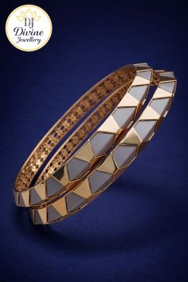DIVINE Dual Tone Geometric Designer Bangles for Women – Gold & Silver Finish Elegant Daily Wear Kada Pair