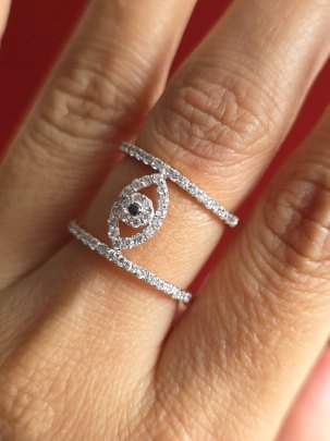 DIVINE Evil Eye Open Adjustable Ring for Women – Micro Pave Crystal Zircon Silver Tone Finger Ring