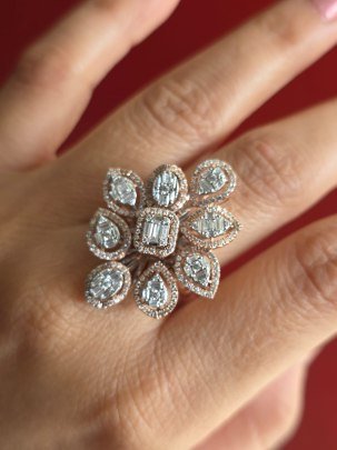 DIVINE Floral Designer Crystal Ring for Women – Premium Party Wear Finger Ring (Rose Gold Finish)