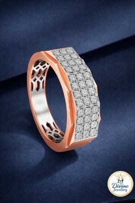 DIVINE Luxe Grid Diamond Band Ring – Rose Gold Finish