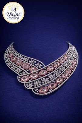 DIVINE Luxury Pink Stone Designer Choker Necklace – Floral Diamond-Style Bridal Statement Necklace for Wedding & Occasion Wear