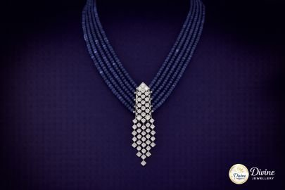 DIVINE Midnight Sapphire Beaded Necklace with Diamond Pendant