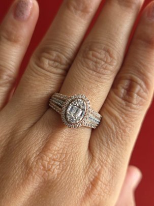 DIVINE Oval Halo Heritage Ring with Baguette-Cut Center & Triple Micro-Pavé Bands – Luxury Rose Gold Designer Ring for Women