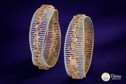 DIVINE Radiance Two-Tone Kada Set – Rose Gold & Silver Fusion Filigree Bangles with High-Polish Finish
