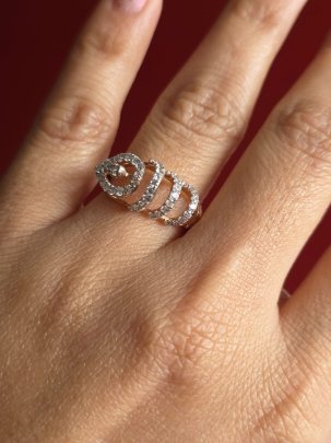 DIVINE Rose Gold Heart Crown Crystal Ring for Women – Triple Layer Micro Pave Zircon Designer Ring