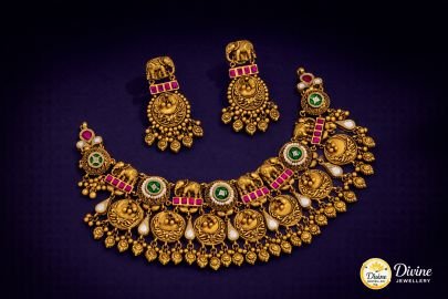 DIVINE Royal Elephant Temple Necklace Set – Heritage Gold Statement