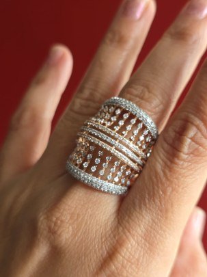 DIVINE “Royal Weave” Couture Band Ring – Diamond-Lattice Luxury Statement Ring in Rose Gold Finish