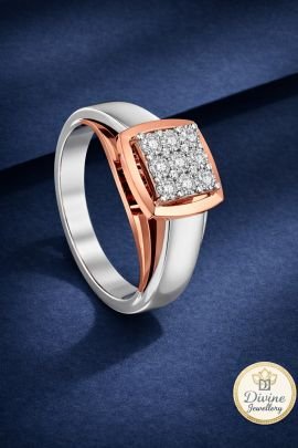 DIVINE Royale Square Diamond Ring – Dual Tone Rose & White Finish