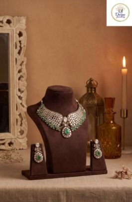 Designer Emerald Polki Wing Choker Necklace in 92.5 Silver Gold Plated – Divine Jewellery