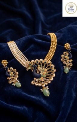 Designer Peacock Motif Necklace Set with Pearls in 92.5 Silver Gold Plated – Divine Jewellery