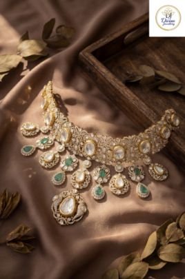 Diamond Finish Polki Bridal Choker with Detachable Drops in 92.5 Silver Gold Plated – Divine Jewellery