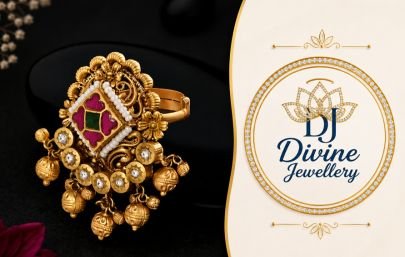 Divine Antique Gold-Plated 92.5 Silver Adjustable Statement Ring with Pearl & Multicolor Stone Dangling Design