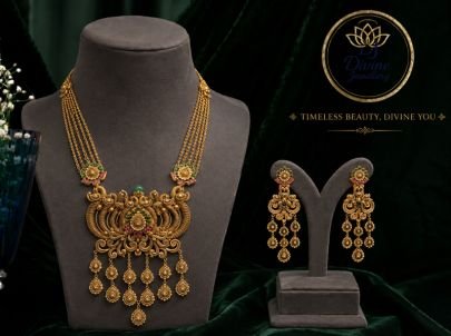 Divine Antique Peacock Pendant Necklace Set in 92.5 Silver Gold Plated