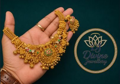 Divine Antique Temple Design Silver Gold-Plated Bridal Choker Necklace Set