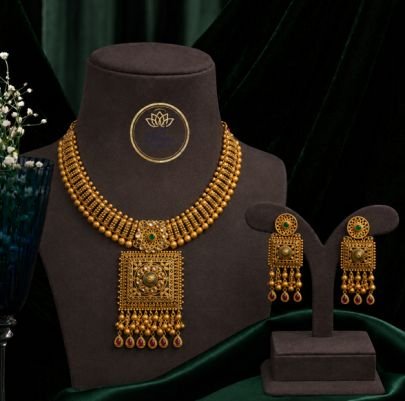 Divine Antique Temple Necklace Set with Earrings | Gold Plated Silver Traditional Jewellery for Women