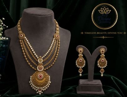 Divine Antique Temple Pendant Necklace Set in 92.5 Silver Gold Plated