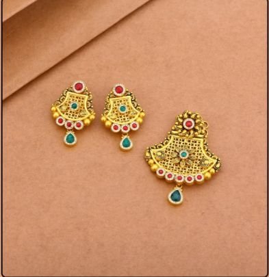 Divine Jewellery 92.5 Silver Gold Plated Pendant Set with Earrings – Antique Floral Meenakari Design