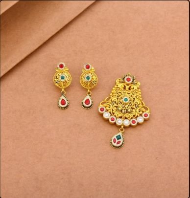 Divine Jewellery 92.5 Silver Gold Plated Pendant Set with Earrings – Antique Filigree Meenakari Design