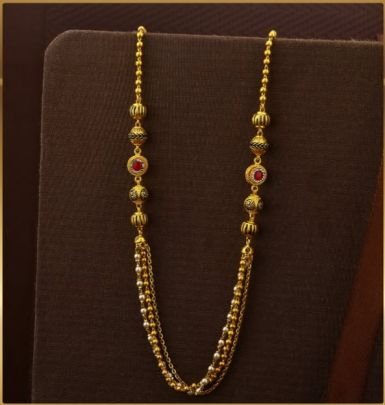 Divine Jewellery 92.5 Silver Gold Plated Lightweight Chain – Antique Dual Layer Beaded Meenakari Chain