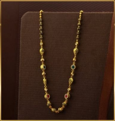 Divine Jewellery 92.5 Silver Gold Plated Lightweight Chain – Antique Designer Beaded Meenakari Chain