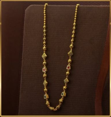 Divine Jewellery 92.5 Silver Gold Plated Lightweight Chain – Antique Geometric Designer Meenakari Chain