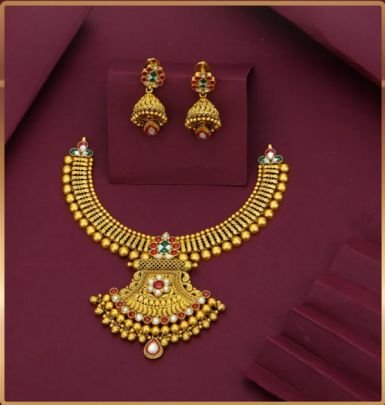 Divine Jewellery 92.5 Silver Gold Plated Traditional Necklace Set with Earrings | Bridal Ethnic Jewellery Set for Women