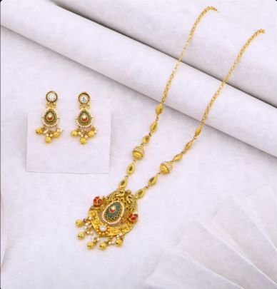 Divine Jewellery 92.5 Silver Gold Plated Long Necklace Set with Earrings | Traditional Pendant Jewellery Set for Women