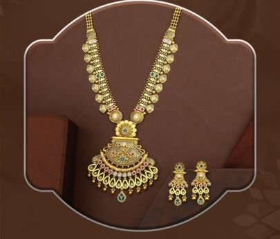 Divine Jewellery 92.5 Silver Gold Plated Long Necklace Set with Earrings | Traditional Bridal Pendant Jewellery Set for Women