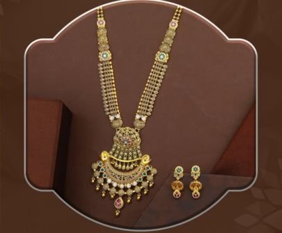 Divine Jewellery 92.5 Silver Gold Plated Long Necklace Set with Earrings | Traditional Bridal Statement Jewellery Set for Women