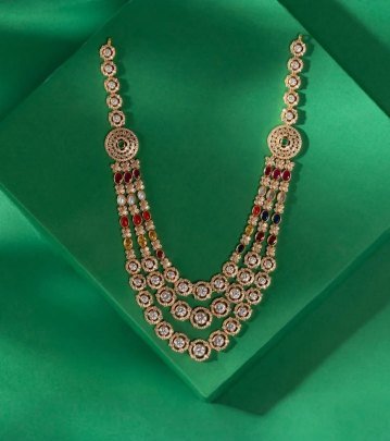 Divine Jewellery 92.5 Silver Gold Plated Multicolor Stone Layered Necklace Set | Designer Long Necklace for Wedding & Festive Wear