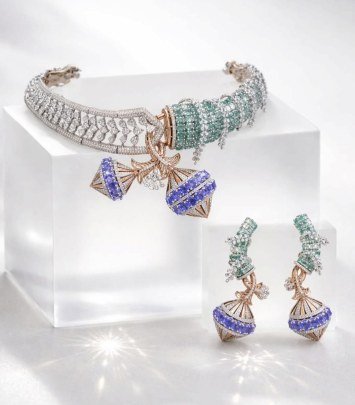 Divine Jewellery 92.5 Silver Gold Plated Multicolor Statement Choker Necklace Set with CZ Work | Premium Designer Party & Bridal Jewellery