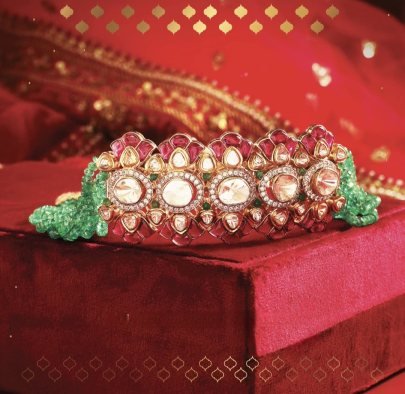 Divine Jewellery 92.5 Silver Gold Plated Kundan Polki Choker Bracelet with Green Beads | Traditional Designer Bridal Jewellery