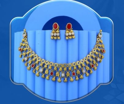 Divine Jewellery 92.5 Silver Gold Plated Temple Necklace Set with Star Link Design, Multi-Color Stones & Hanging Drops Earrings