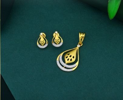Divine Jewellery 92.5 Silver Gold Plated Pendant Set with Teardrop Design, CZ Stones & Matching Stud Earrings