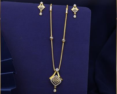 Divine Jewellery 92.5 Silver Gold Plated Pendant Set with American Diamond Stones, Geometric Square Drop Design Necklace with Earrings