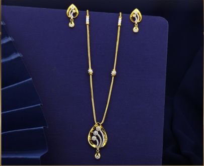 Divine Jewellery 92.5 Silver Gold Plated Pendant Necklace Set with American Diamond Work & Matching Earrings