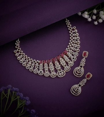 Divine Jewellery 92.5 Silver Rose Gold Plated Red Stone Choker Necklace Set with Earrings | Designer Party Wear Jewellery Set for Women